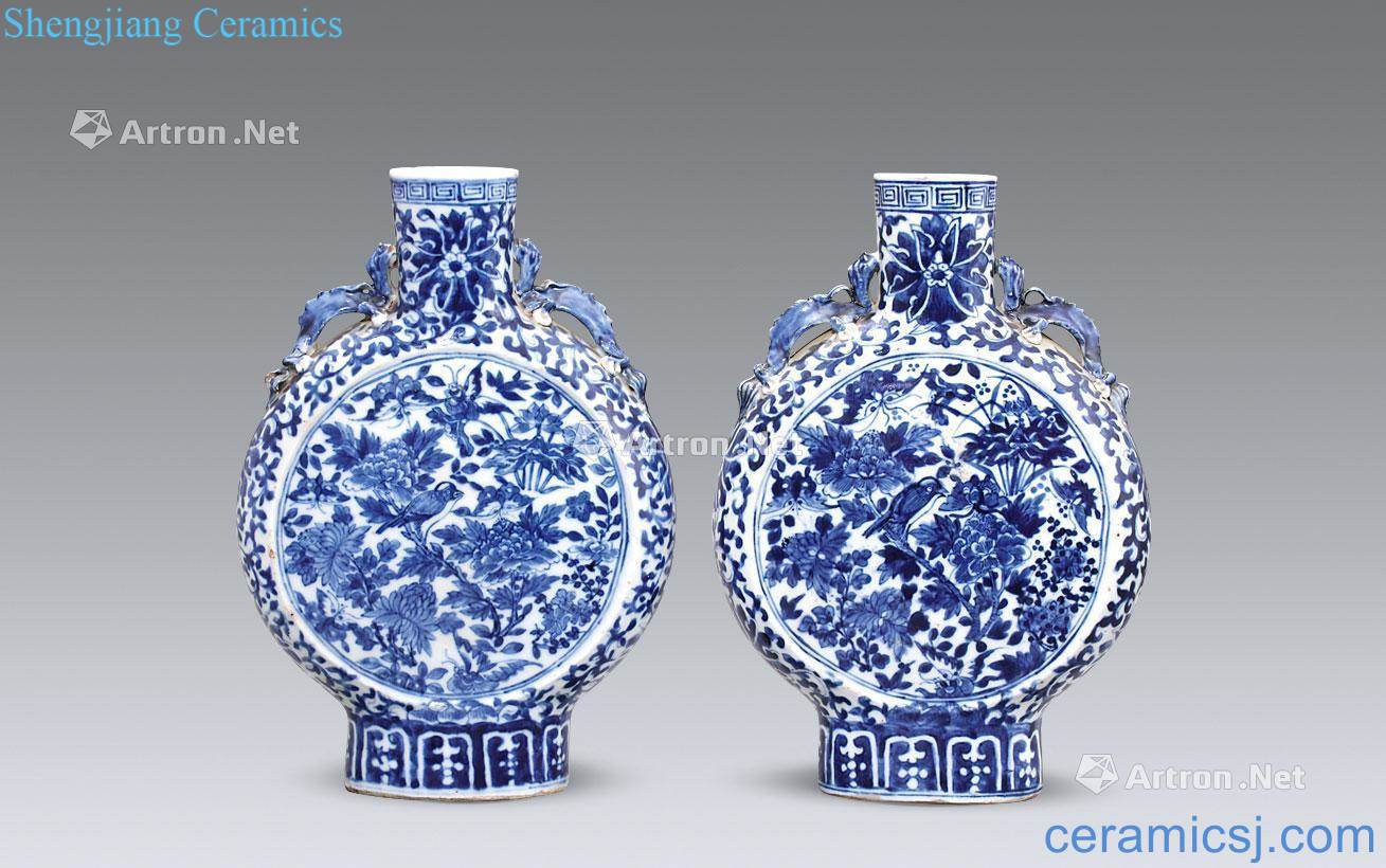 Qing dynasty blue and white flowers on a bottle (a)