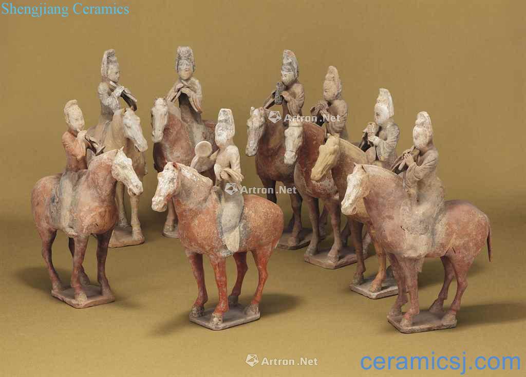 TANG DYNASTY (618-907), A GROUP OF EIGHT CHINESE MODELS OF EQUESTRIAN MUSICIANS