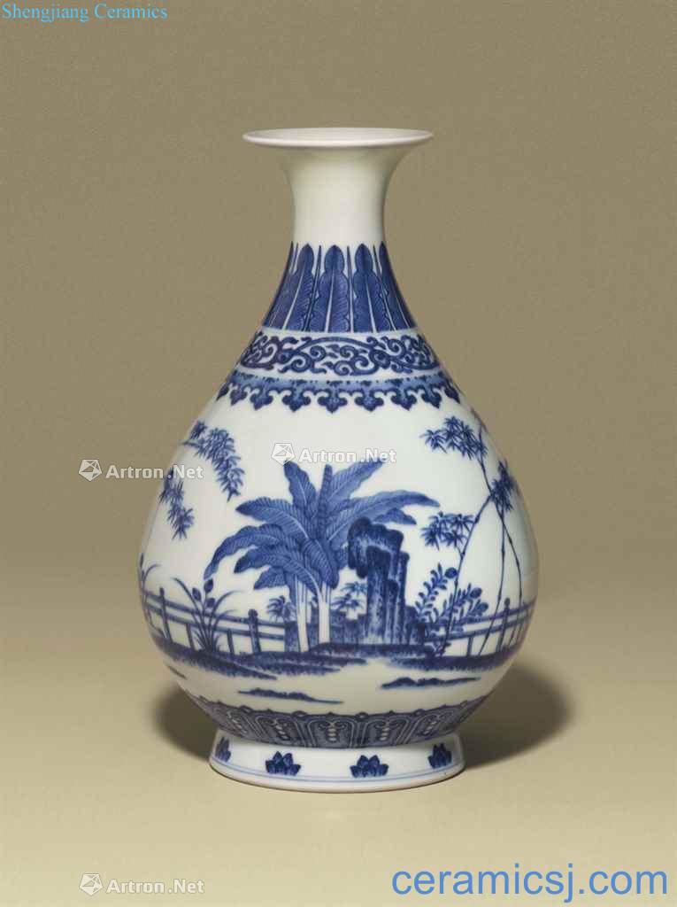 XIANFENG SIX - CHARACTER MARK IN UNDERGLAZE BLUE AND OF THE PERIOD (1851-1861), A MING - STYLE BLUE AND WHITE PEAR - SHAPED VASE, YUHUCHUNPING