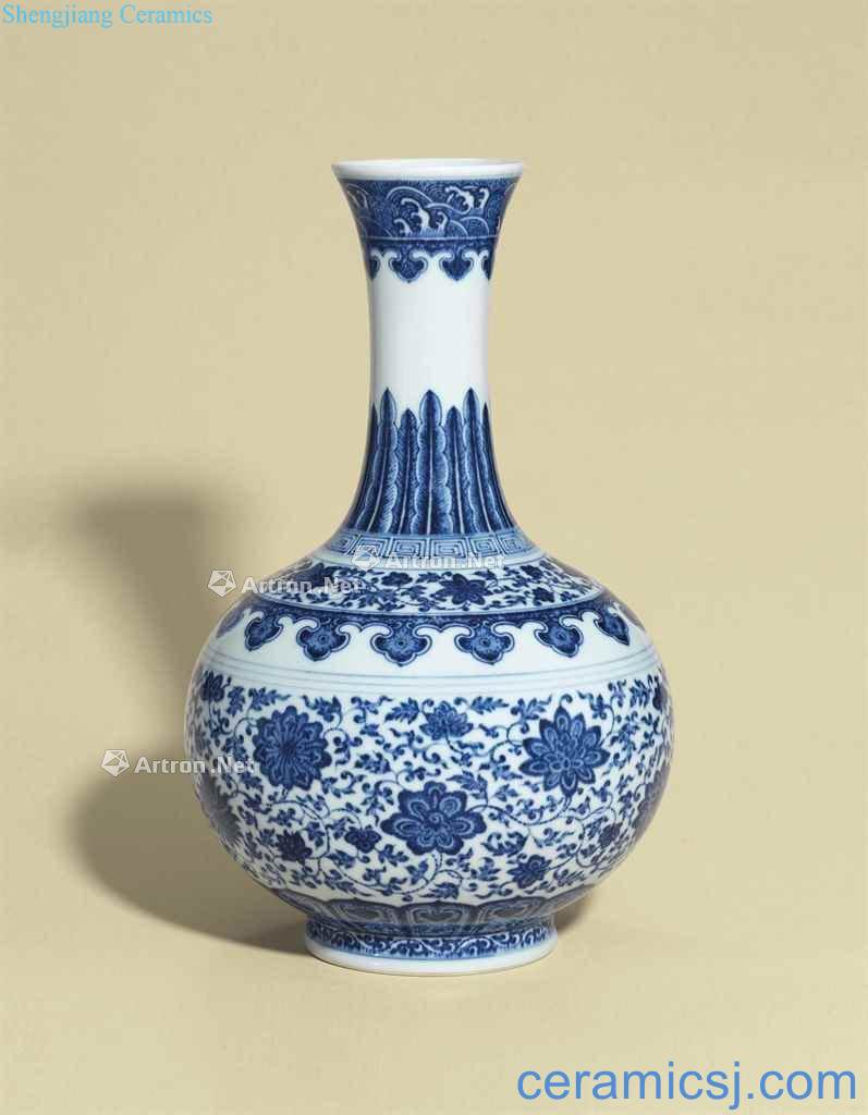 JIAQING SIX - CHARACTER MARK IN UNDERGLAZE BLUE AND OF THE PERIOD (1796-1820), A BLUE AND WHITE MING - STYLE 'FLORAL BOTTLE VASE