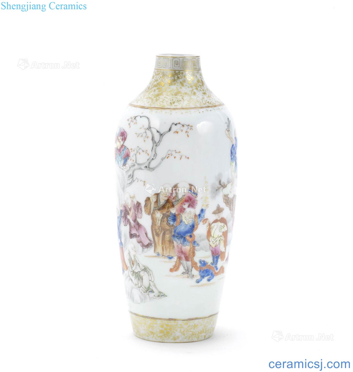 Qing qianlong pastel eighteen Luo Hantu olive bottle