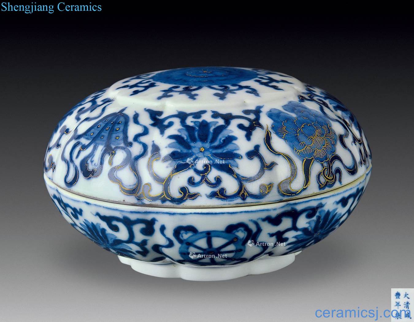 Qing xianfeng Blue and white paint lotus sweet lines printed box
