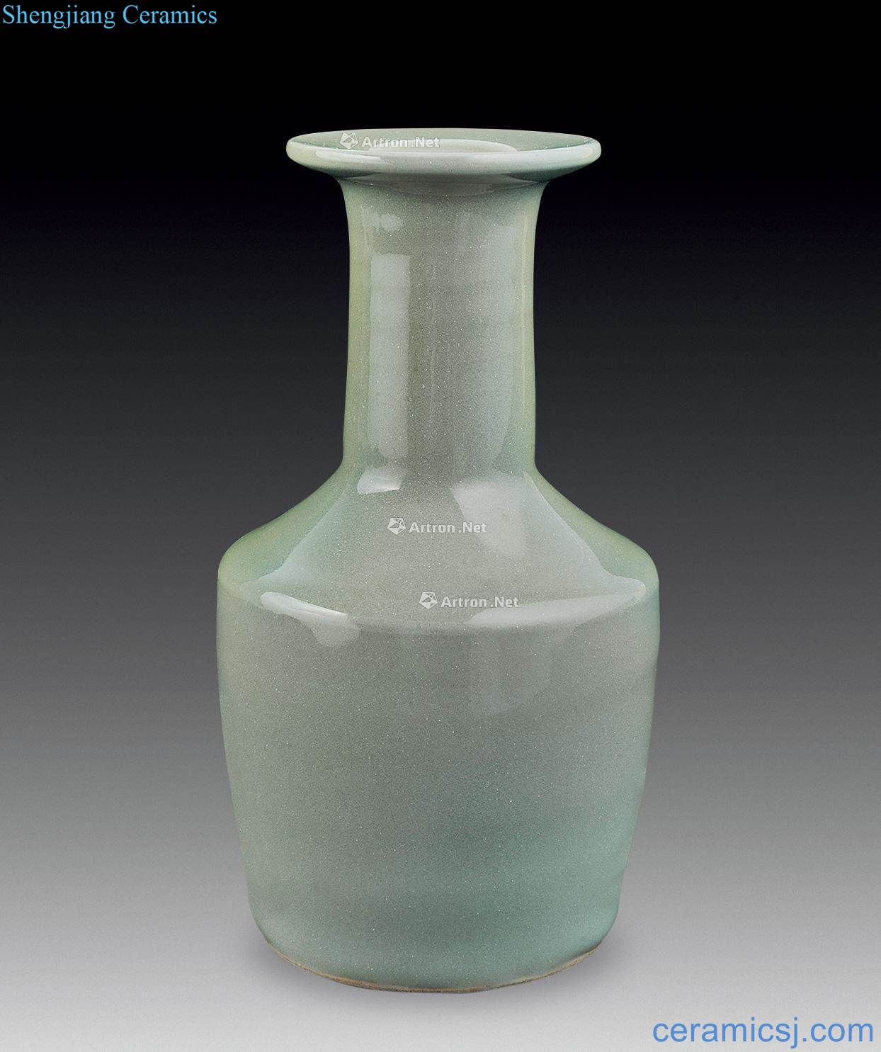 Ming or earlier Longquan celadon paper mallet bottle