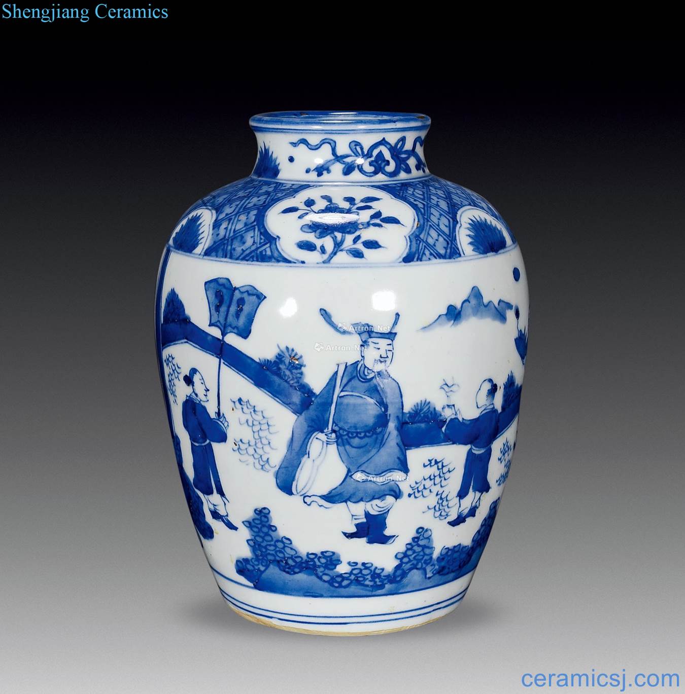 Qing dynasty Blue and white careers grain tank