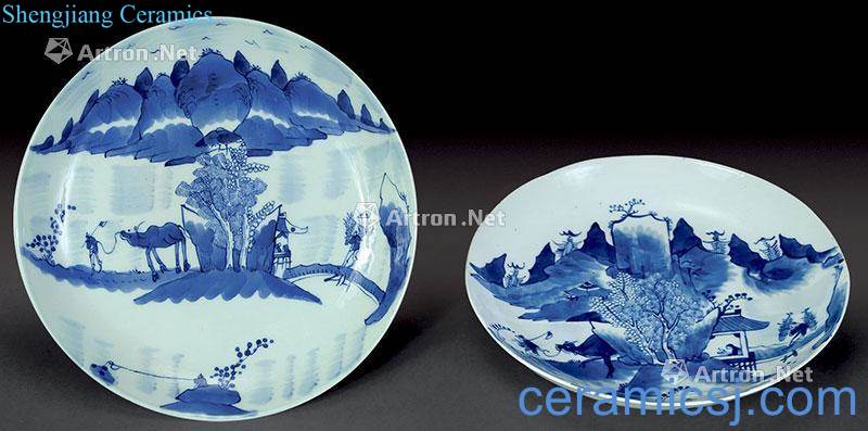 qing Blue and white landscape plate (2)