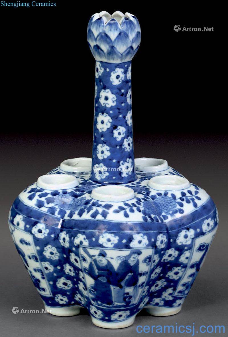 Qing guangxu Blue and white bottles of the eight immortals five holes