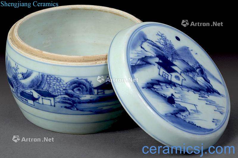 qing Blue and white landscape tank