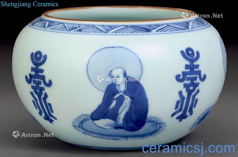 qing Blue and white Buddha life of pot