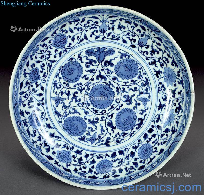qing Blue and white lotus design plate