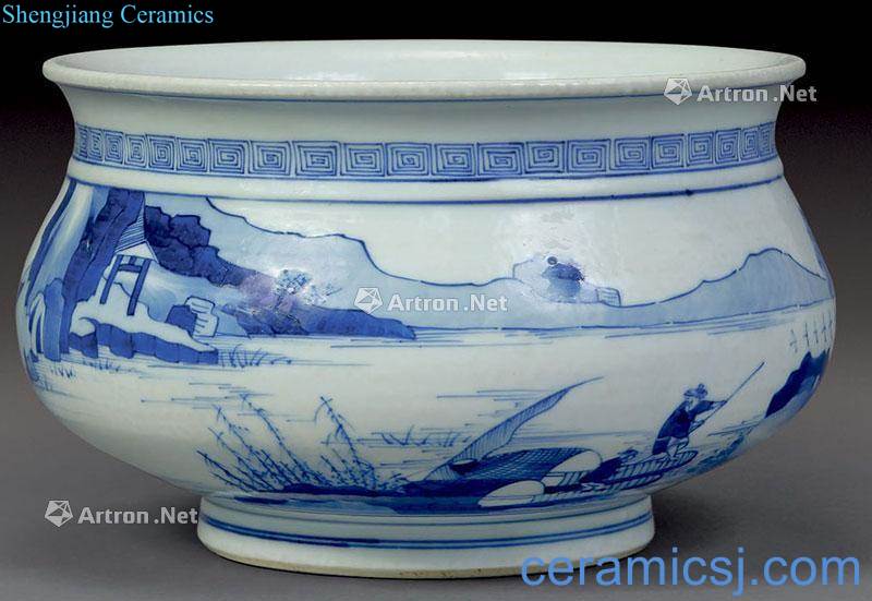 qing Blue and white landscape character furnace