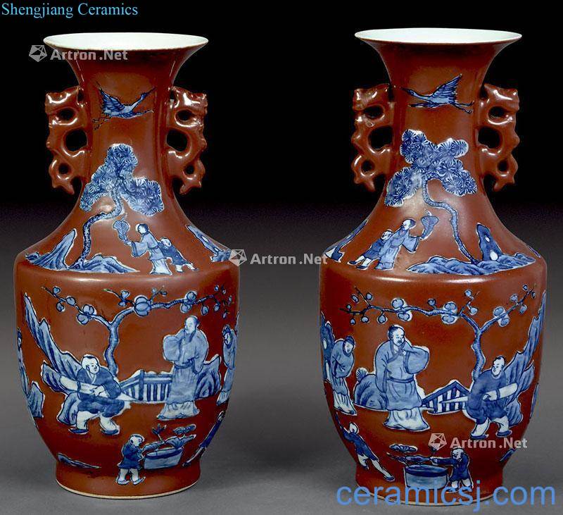 Qing sauce glaze porcelain figures double ears (2)