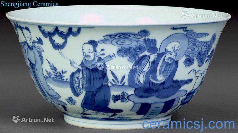 qing Blue and white the eight immortals birthday bowl