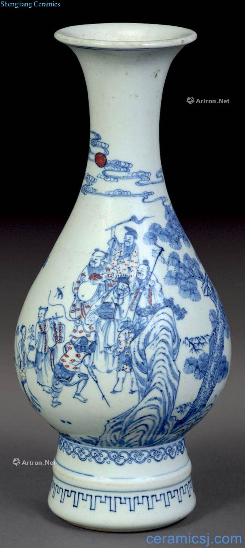 Blue and white youligong qing yongzheng eight immortals birthday bottles