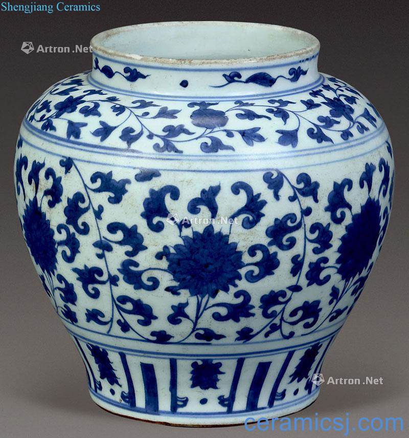 qing Blue and white flower pot around branches