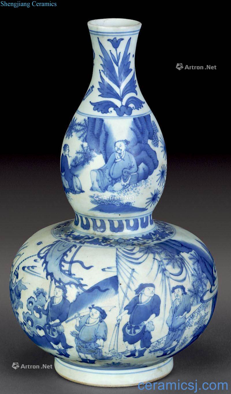 Qing dynasty blue and white gourd bottle