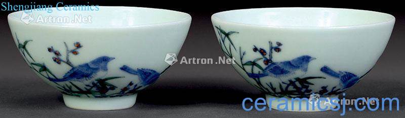 Qing bucket color painting of flowers and a cup (2)