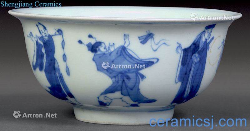 qing Blue and white bowl of the eight immortals characters