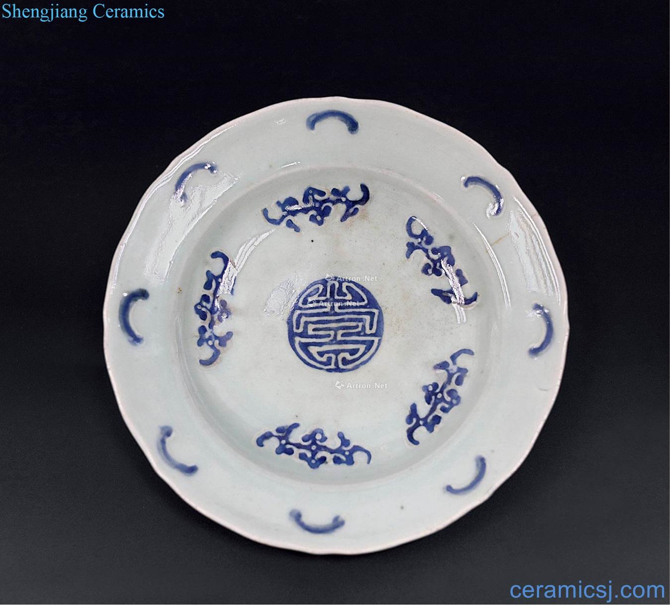 Qing qianlong pea green glaze wufu long-lived plate