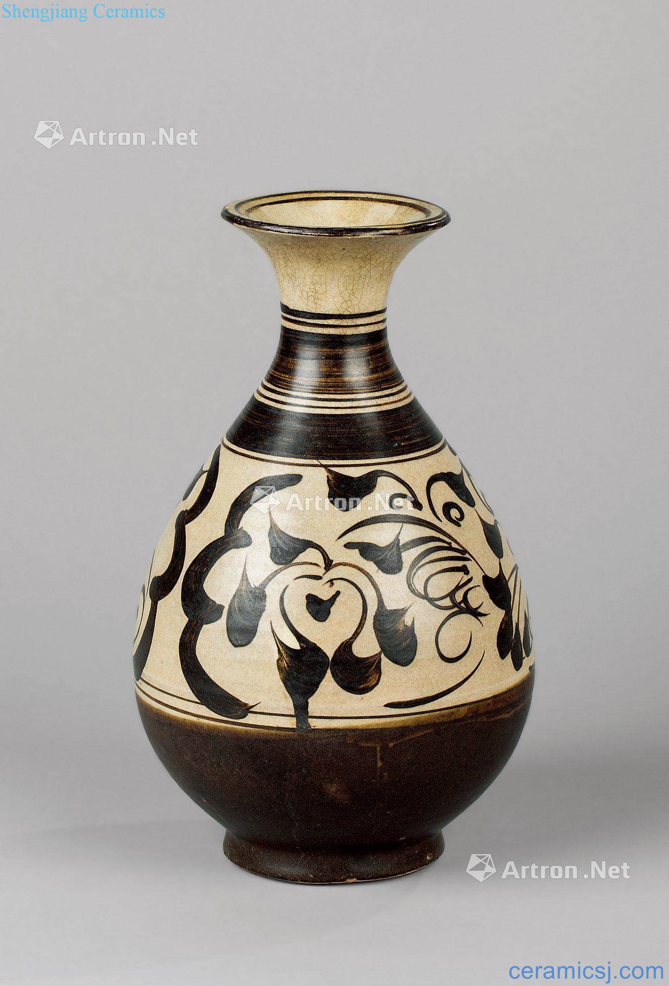 The yuan dynasty (1279 ~ 1368) magnetic state kiln flower grain okho spring bottle