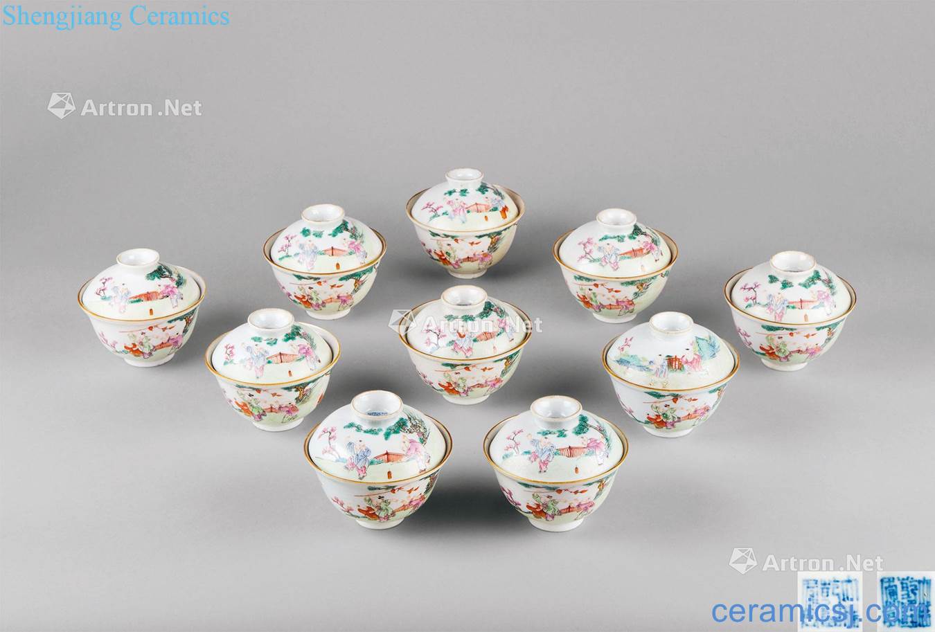 Qing emperor qianlong (1736 ~ 1795) pastel YingXiWen tureen group (ten)