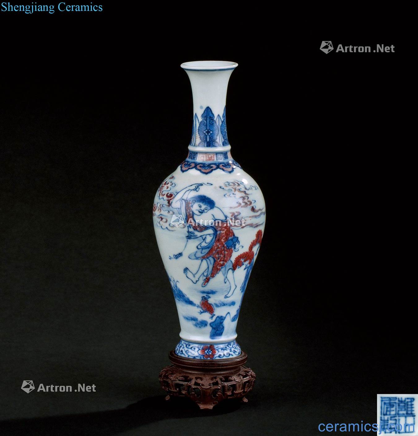 In the qing dynasty (1644 ~ 1911) blue and white youligong bang spittor grain goddess of mercy bottle