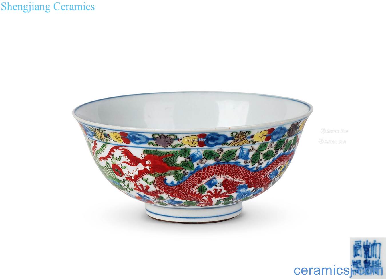 Qing jiaqing Five dragon grain bowl of blue and white