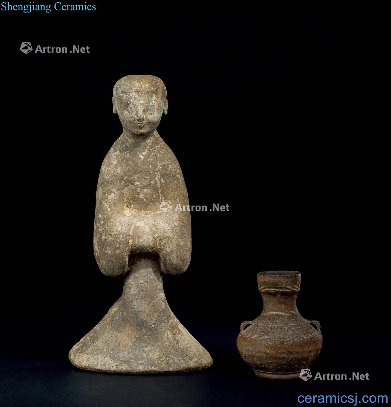 Han dynasty (206 A.D. 220 b.c) clay figures Two things binaural pot (group a)