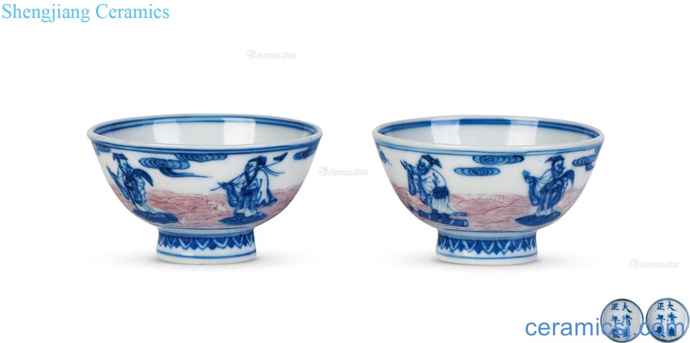 Blue and white youligong qing yongzheng eight immortals cup (a)