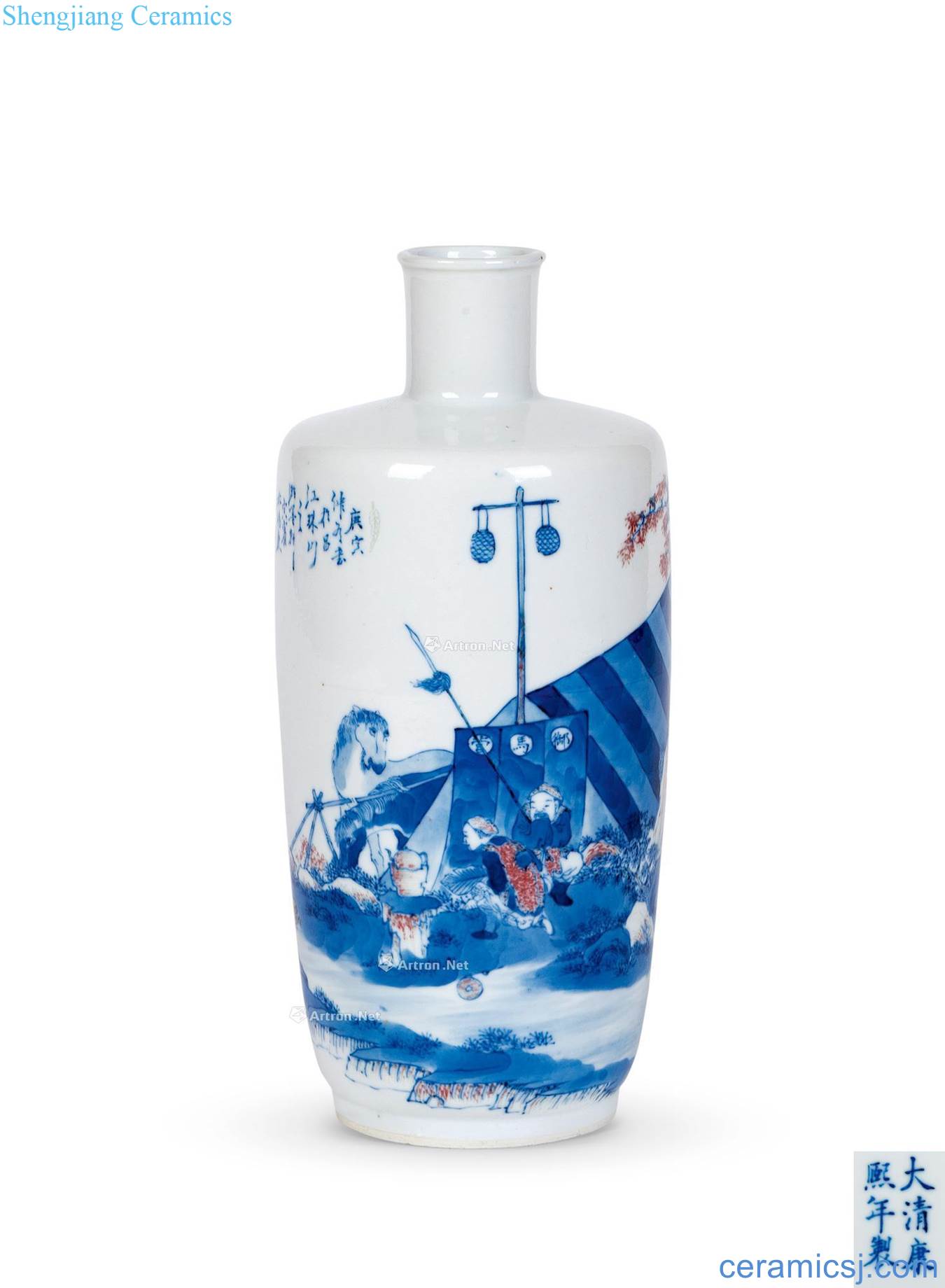 Qing guangxu sixteen years Blue and white youligong misty bottle
