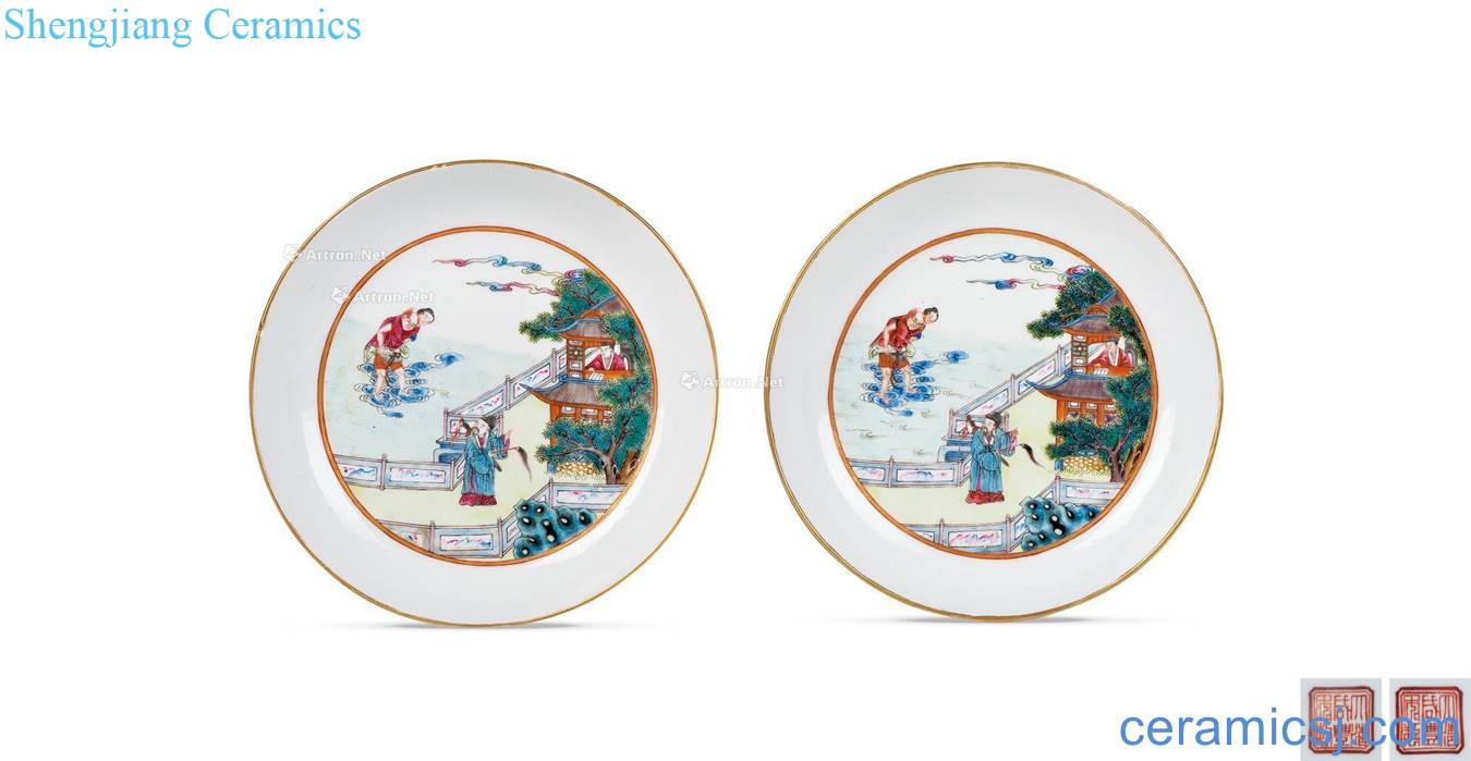 Qing xianfeng enamel paint doors to marry younger sister plate (a)