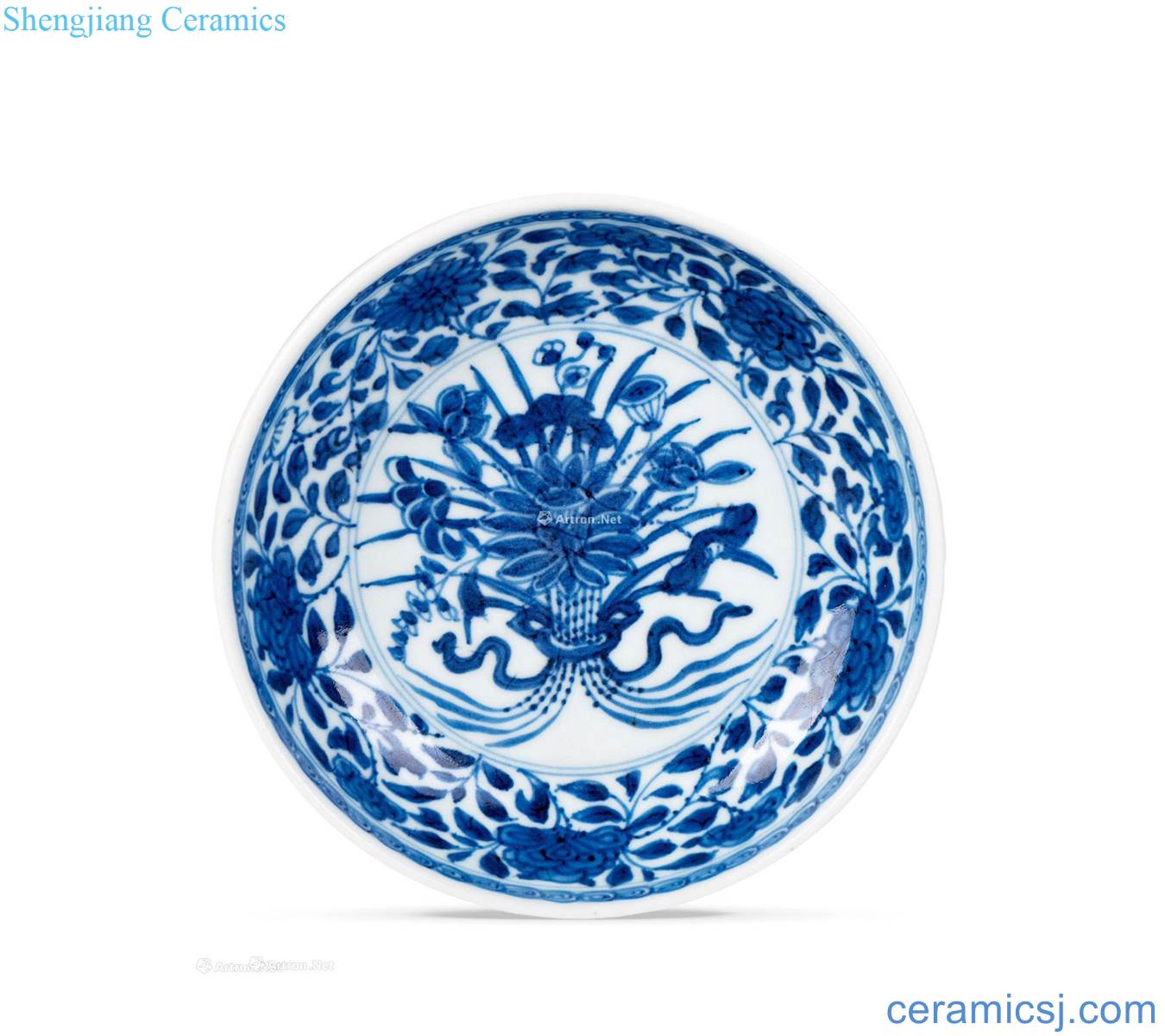 Qing yongzheng Blue and white with a bunch of lotus grain small dish