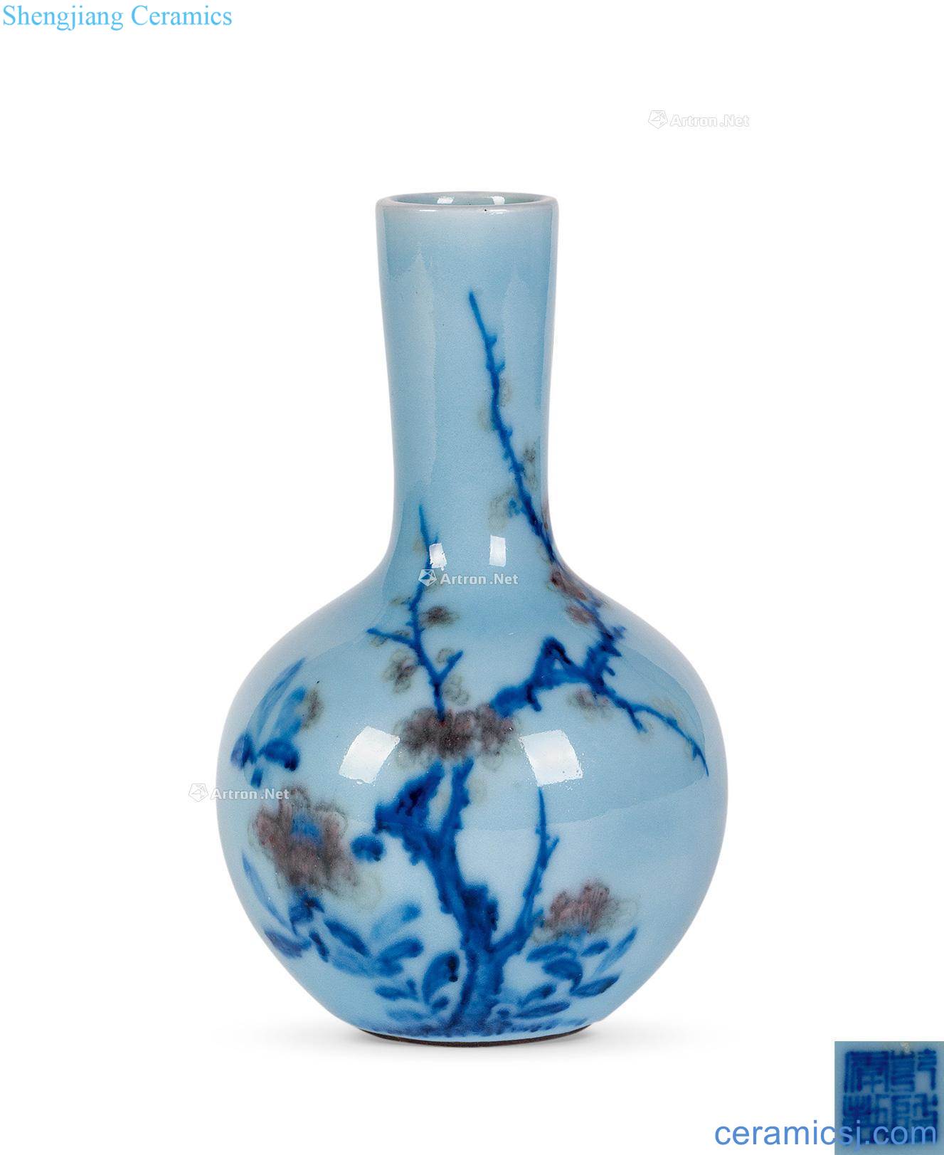 Qing qianlong Sky blue glaze porcelain youligong tree