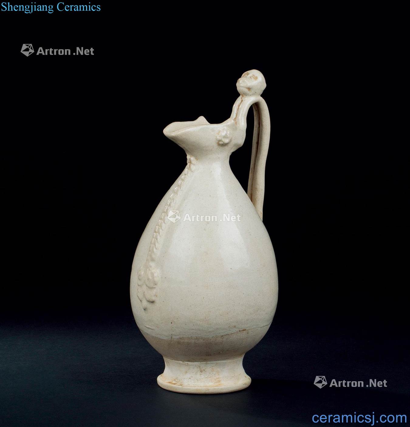 The tang dynasty (618-907), white porcelain ewer monkey handle