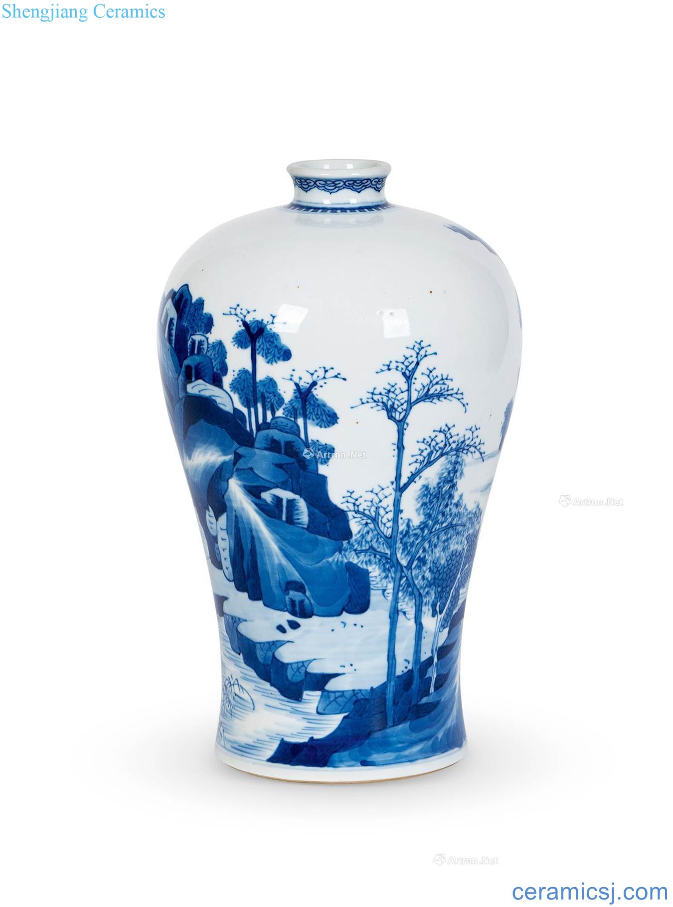 The qing emperor kangxi Blue and white landscape character lines may bottle