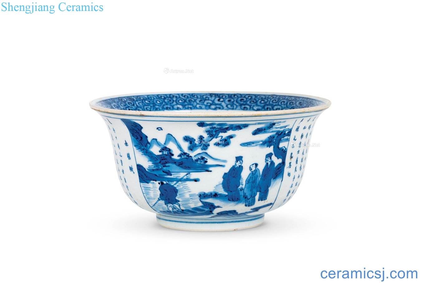 The qing emperor kangxi Blue and white poetry landscape bowl