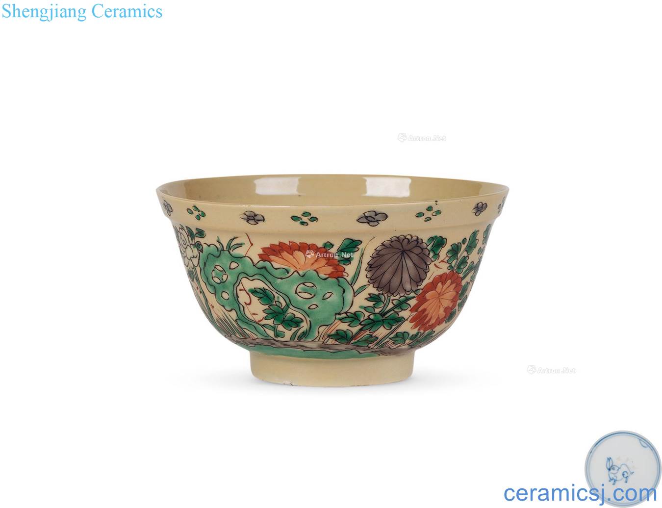 The qing emperor kangxi cream-colored glaze colorful paint flower bowls