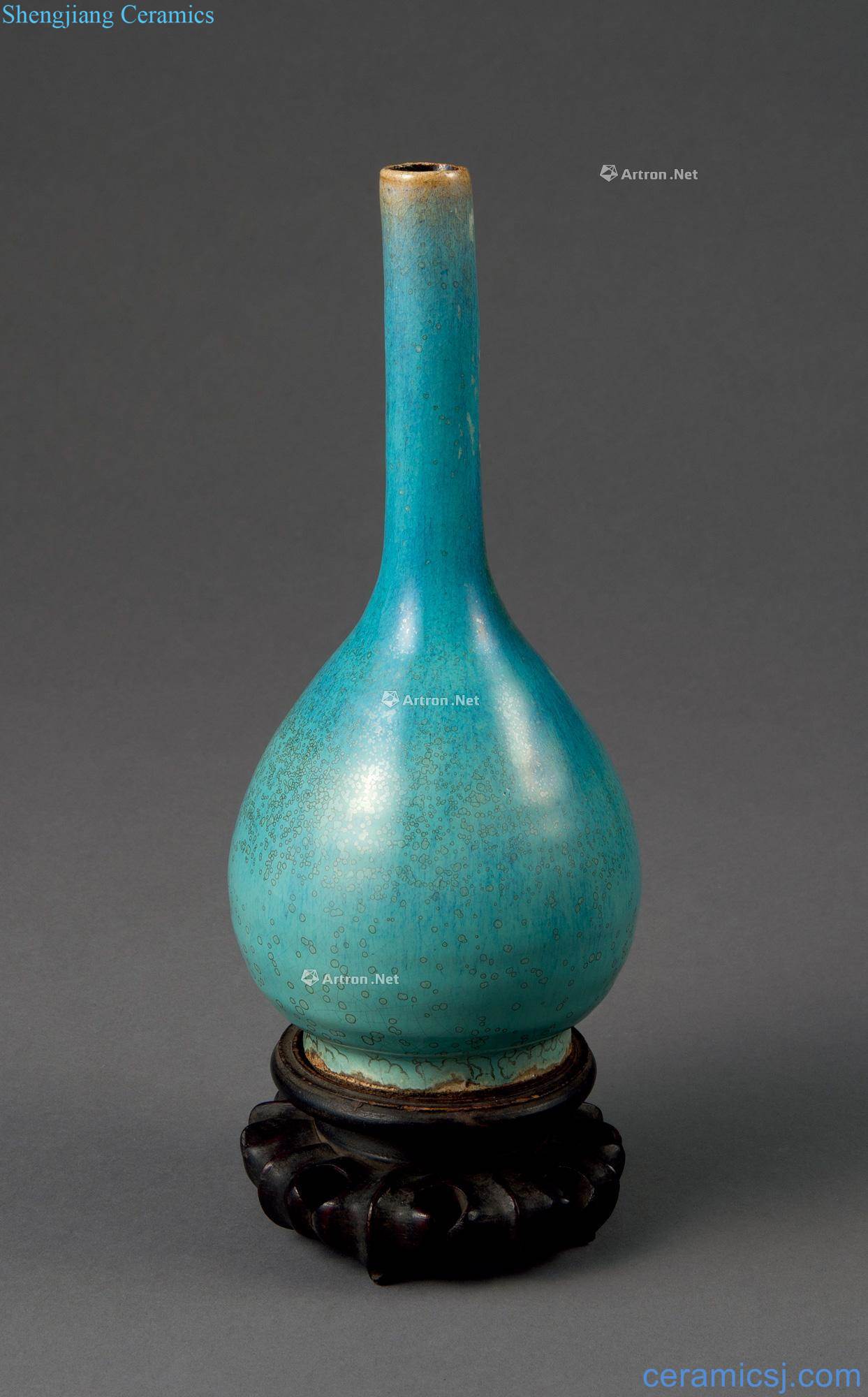 Ming SAN shek wan cui blue glazed flask