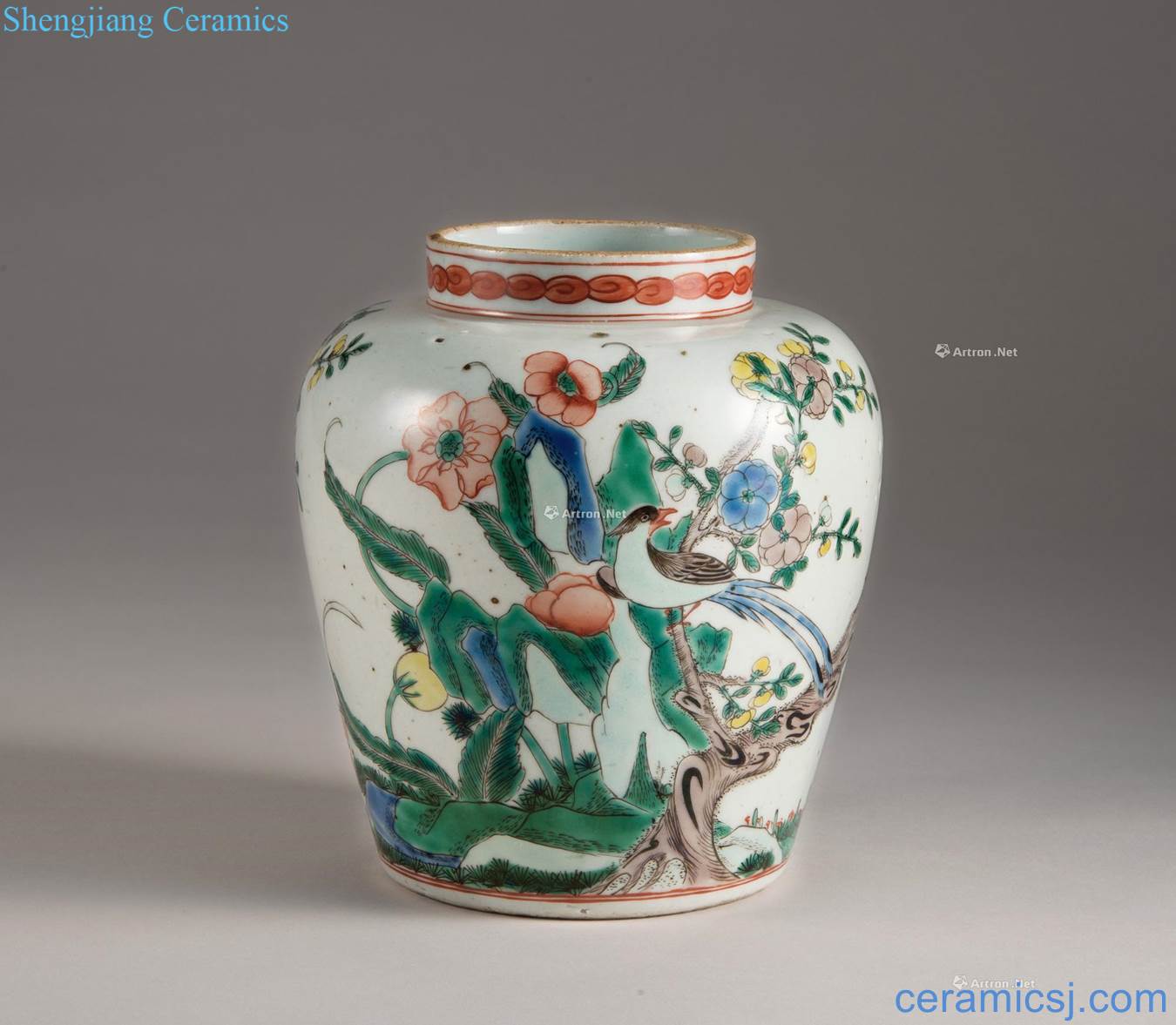 Colorful flowers and birds of the reign of emperor kangxi grain tank