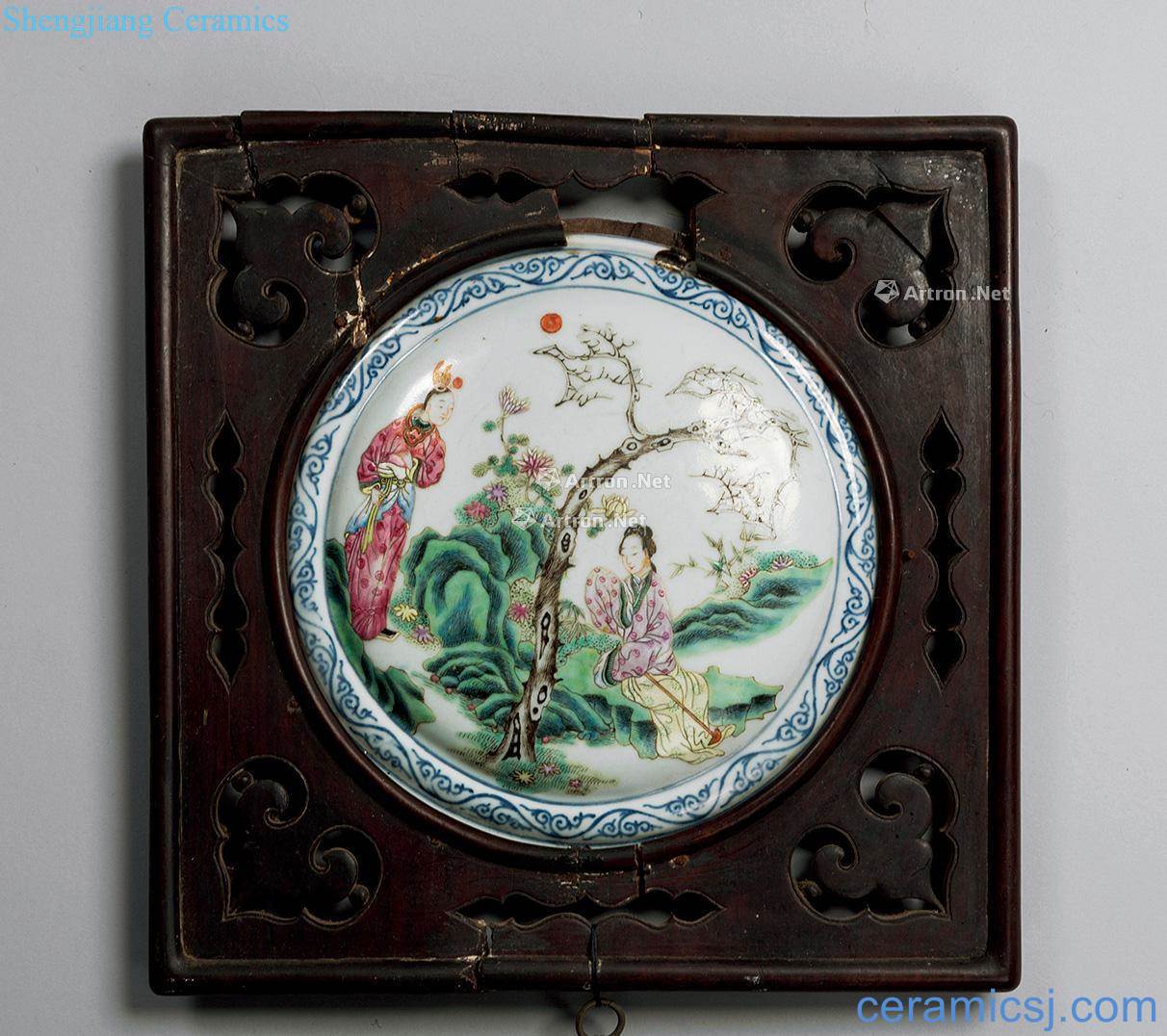 Qing famille rose porcelain plate characters