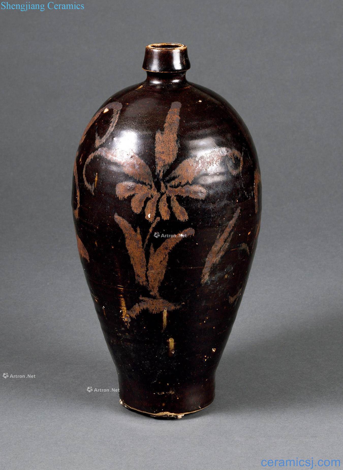 Northern song dynasty magnetic state kiln black glaze rust flowers mei bottle