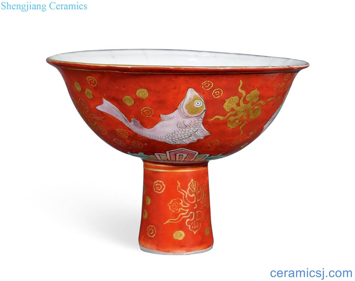Ming dynasty Red colorful fish and algae grain footed bowl