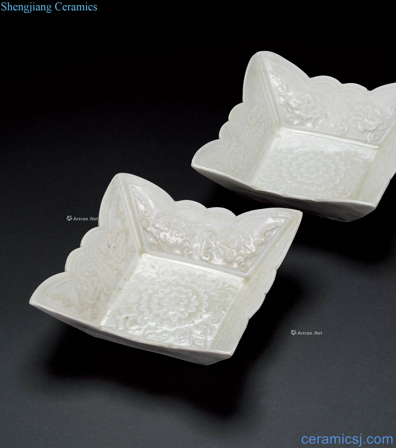 The song kiln white glazed printing square plate (two)