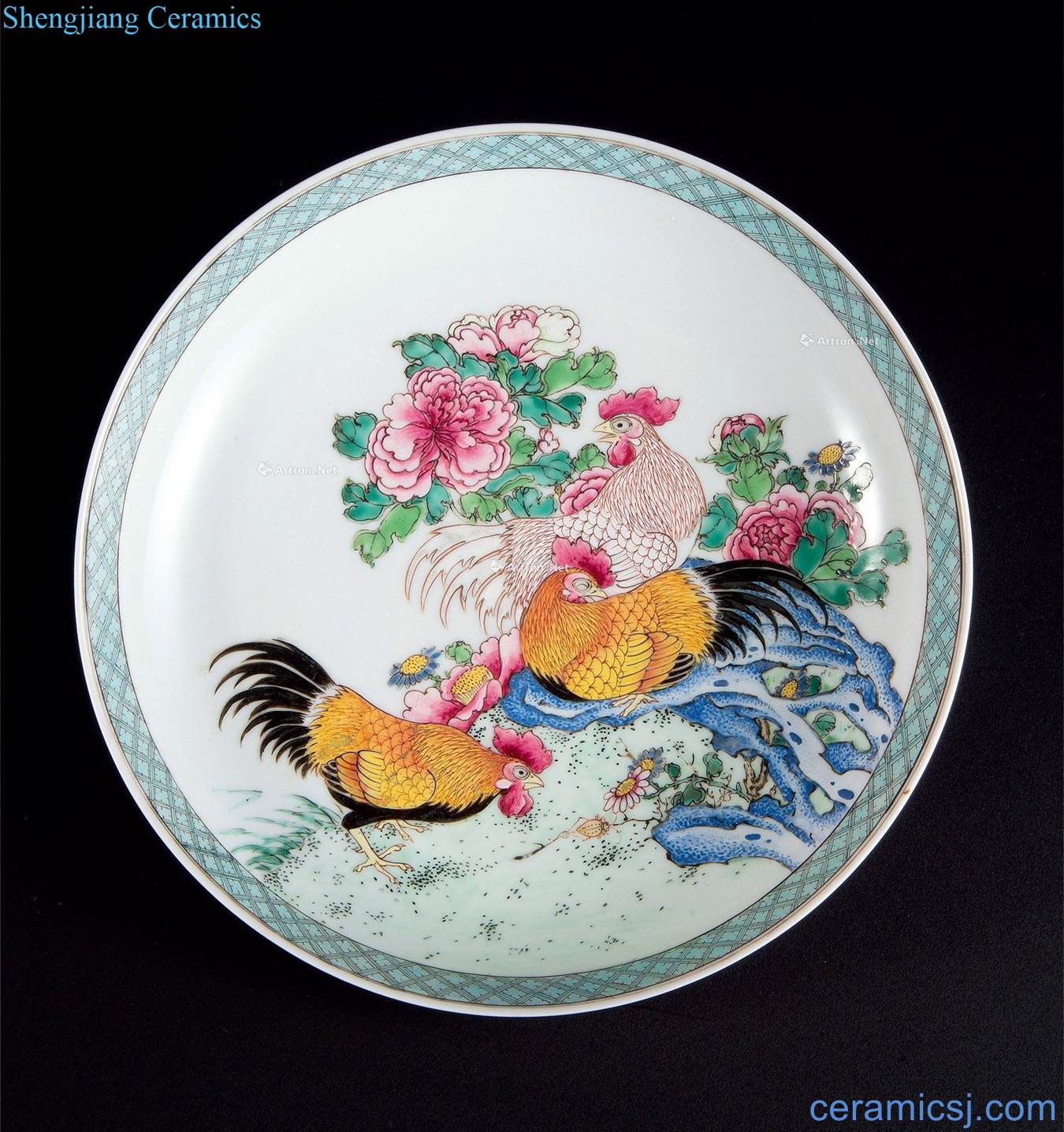 Qing yongzheng pastel peony chicken tray