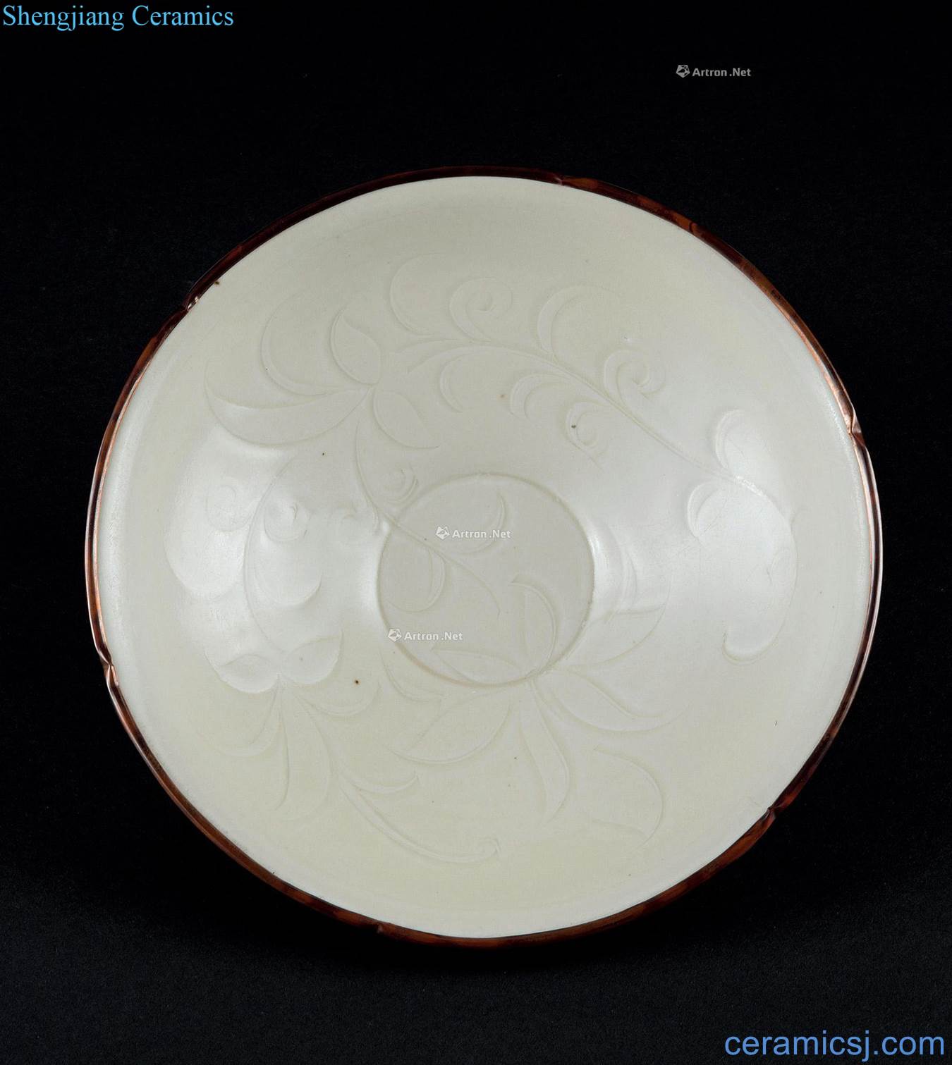 Northern song dynasty kiln white glazed carved day lilies grain flower bowl