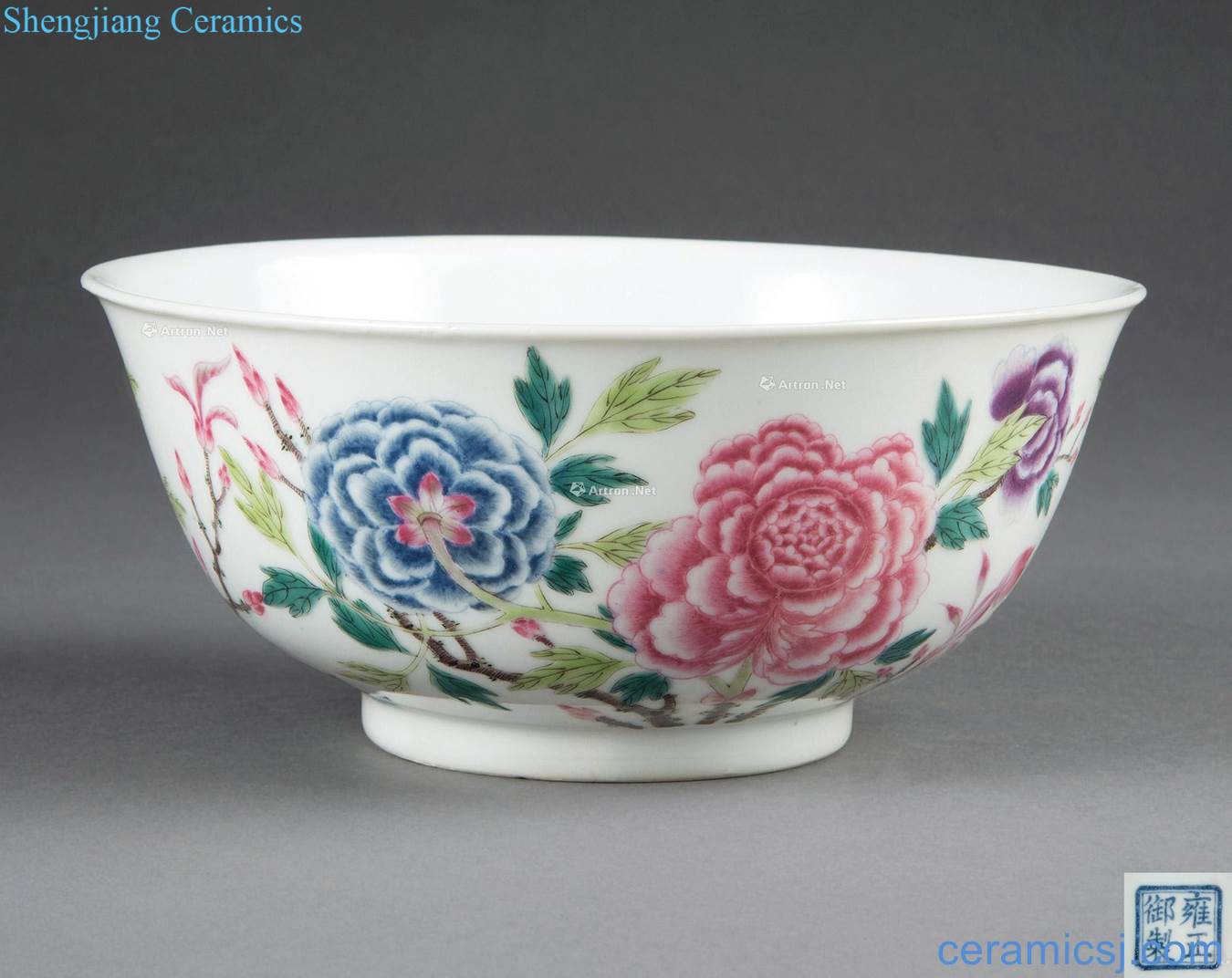 Qing yongzheng drive pastel riches and honor peony green-splashed bowls
