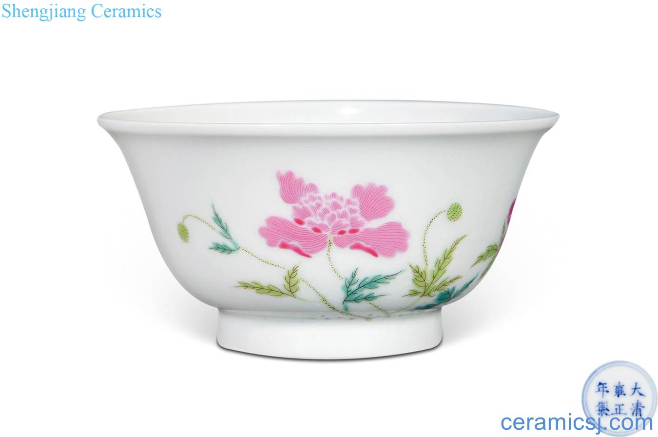 Qing yongzheng pastel flowers green-splashed bowls