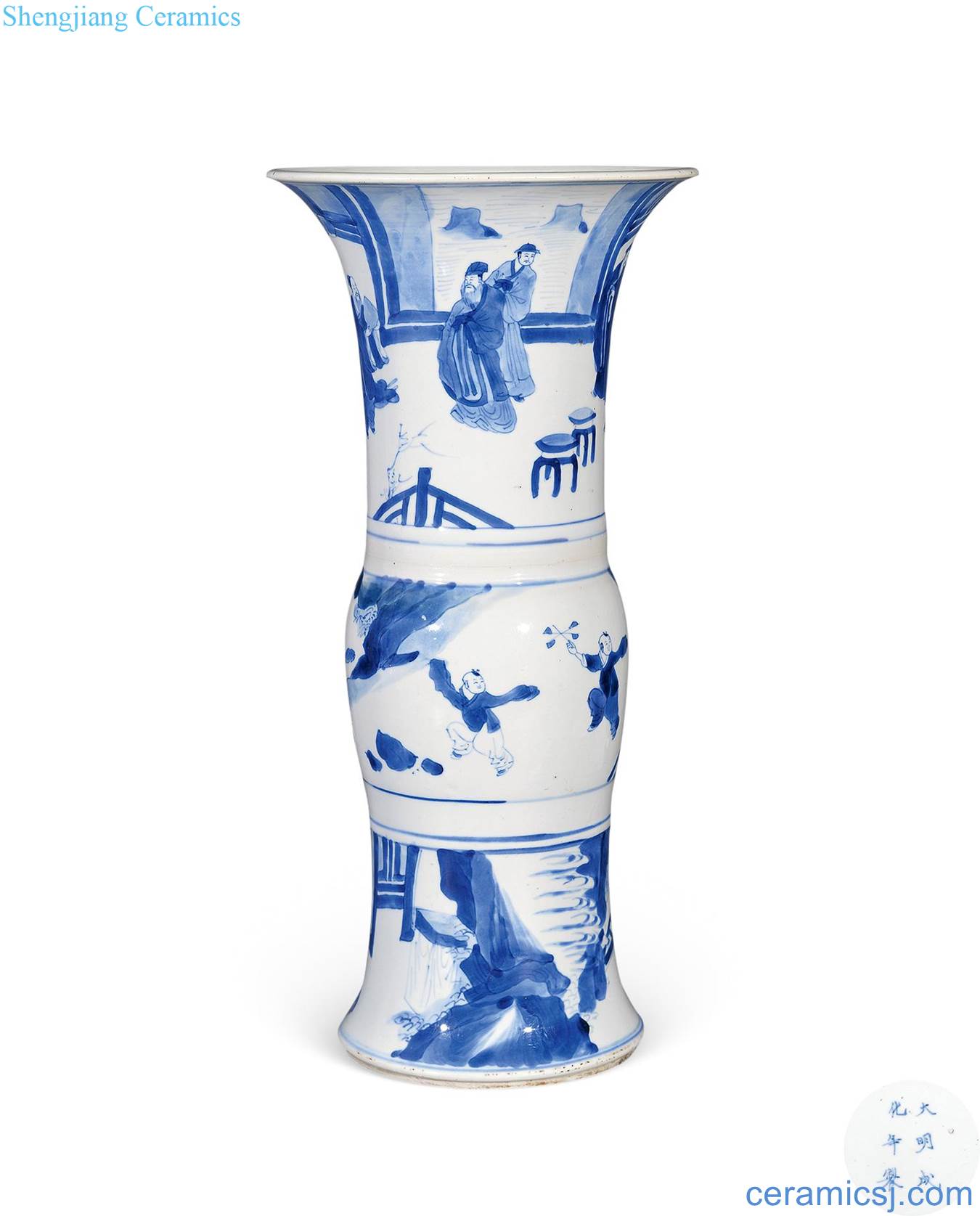 The qing emperor kangxi Blue and white dongfang shuo stolen vase with peach blossom