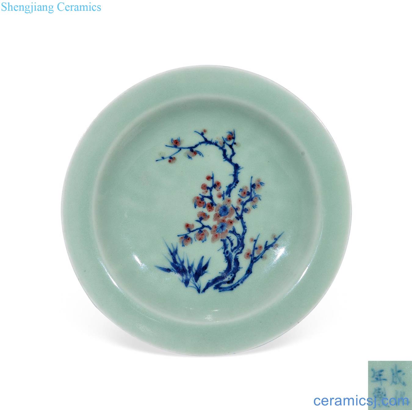 Qing qianlong Blue and white youligong hong mei decorative pattern plate