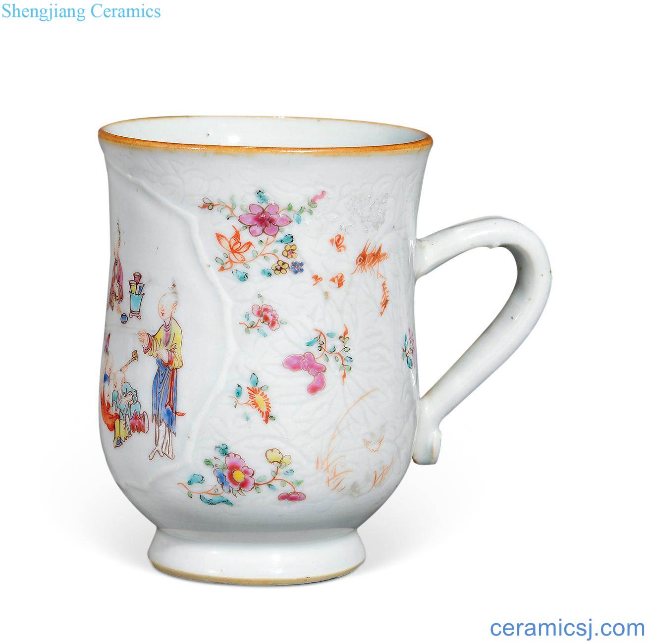 Qing qianlong pastel figures put the cup