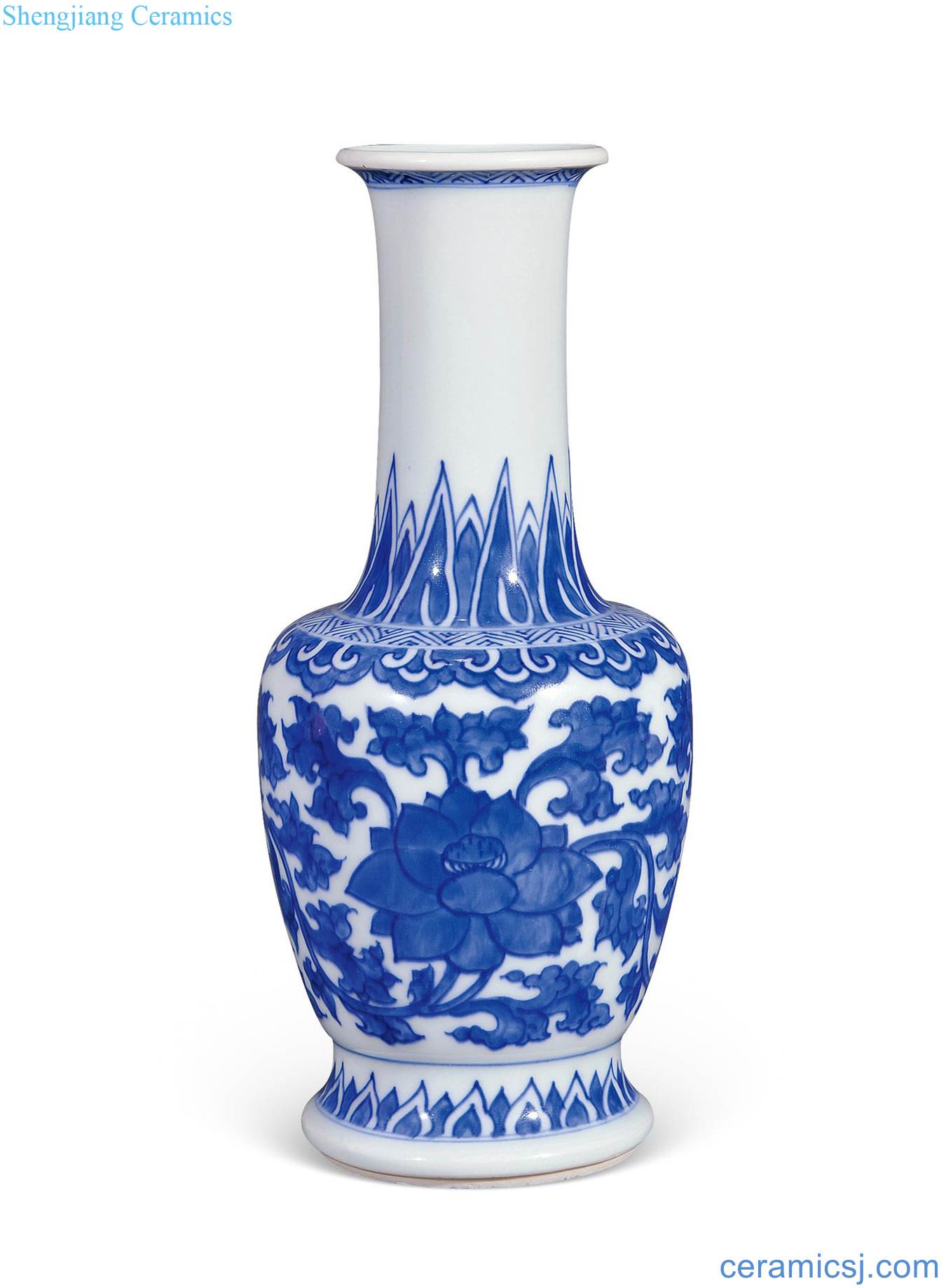 The qing emperor kangxi Blue and white lotus flower grain wooden stick bottle